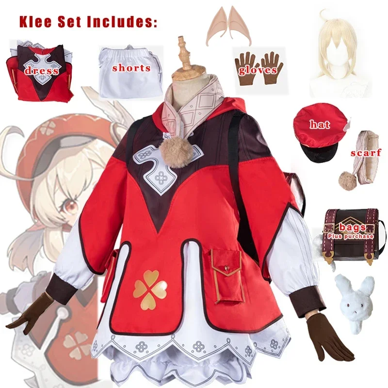 

Game Genshin Cosplay Klee Cosplay Costume Backpack Wigs Shoes Loli Party Outfit Uniform Christmas Costume Carnival
