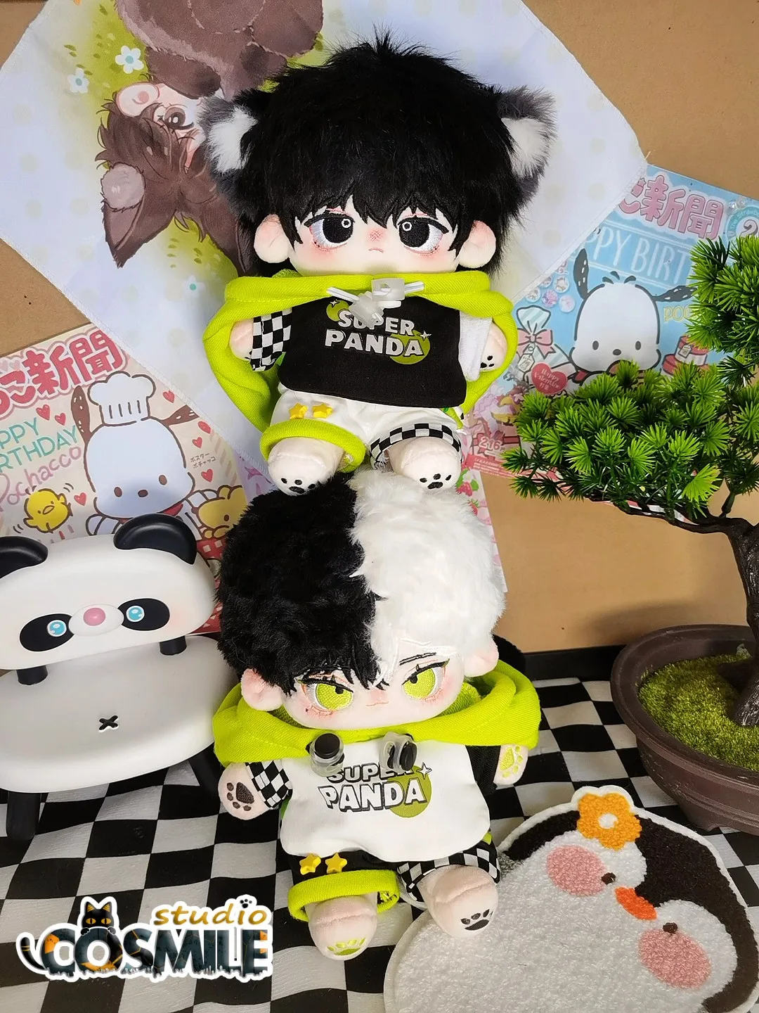 

No attributes Kpop Star Idol Super Panda Green Hooded Suit Stuffed Plushie 20cm Plush Toy Doll Clothes Clothing YM