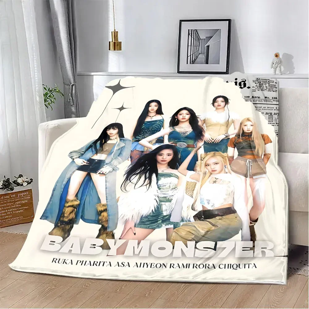 Korean Group BABY MONSTERs Printed Blanket for Bed Sofa Armchair Picnic Warm Blanket Comfortable Blanket Home Travel Birthday 5