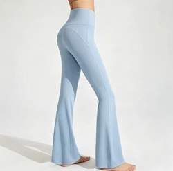 High Waisted Elastic Bell Bottom Yoga Pants - M (Blue)