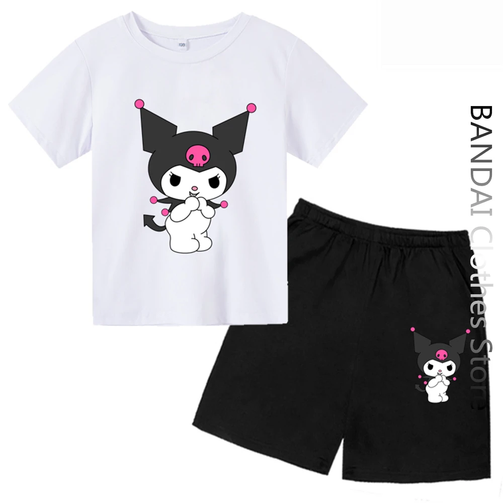 

Kawaii Kuromi футболка для девочек Модная хлопковая одежда для мальчиков аниме мультфильм дети чистые мужчины женщины Hello футболка Китти комплекты повседневная одежда