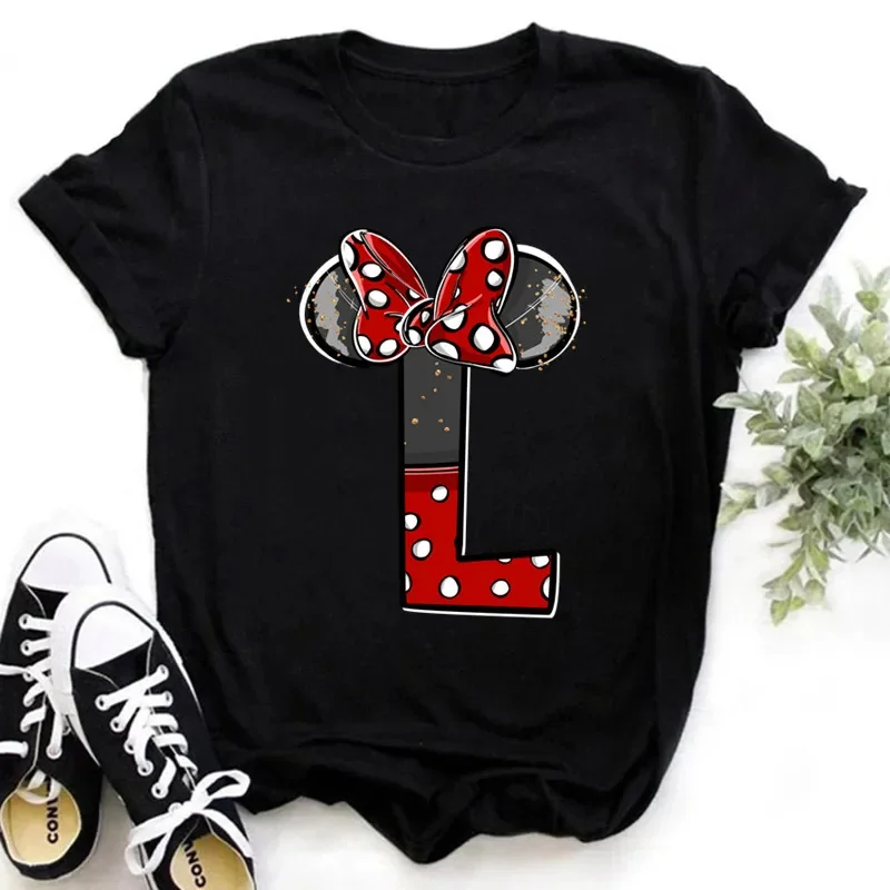 thumbnail image 1 of Ropa de verano de manga corta de Disney para niños, camisetas de algodón con estampado de letras de Minnie Mouse, camisetas de la AZ para niños, camisetas Y2k para niños y niñas, 1 of 5