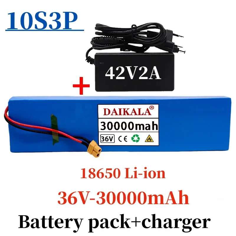 

2023 NEW 18650 battery pack 10S3P 36V 30000MAH, suitable for electric bicycles and scooters, with built-in 20A BMS+42V charger