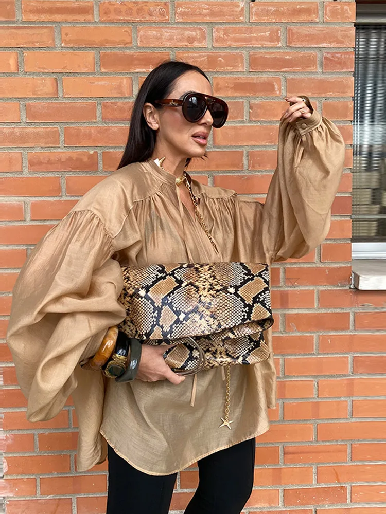 2025 Spring Women Elegant V-Neck Blouse Single-Breasted Women Long Sleeves Lamina | ChicGrl
