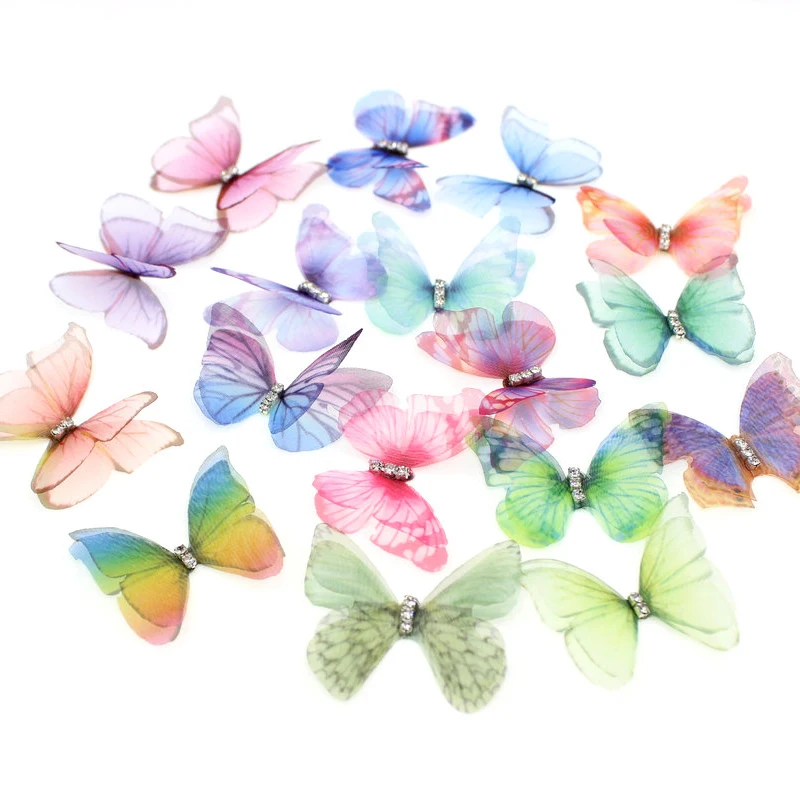 50Pcs Organza Fabric Butterfly Appliques 38Mm Translucent for Party Decor Doll Embellishment