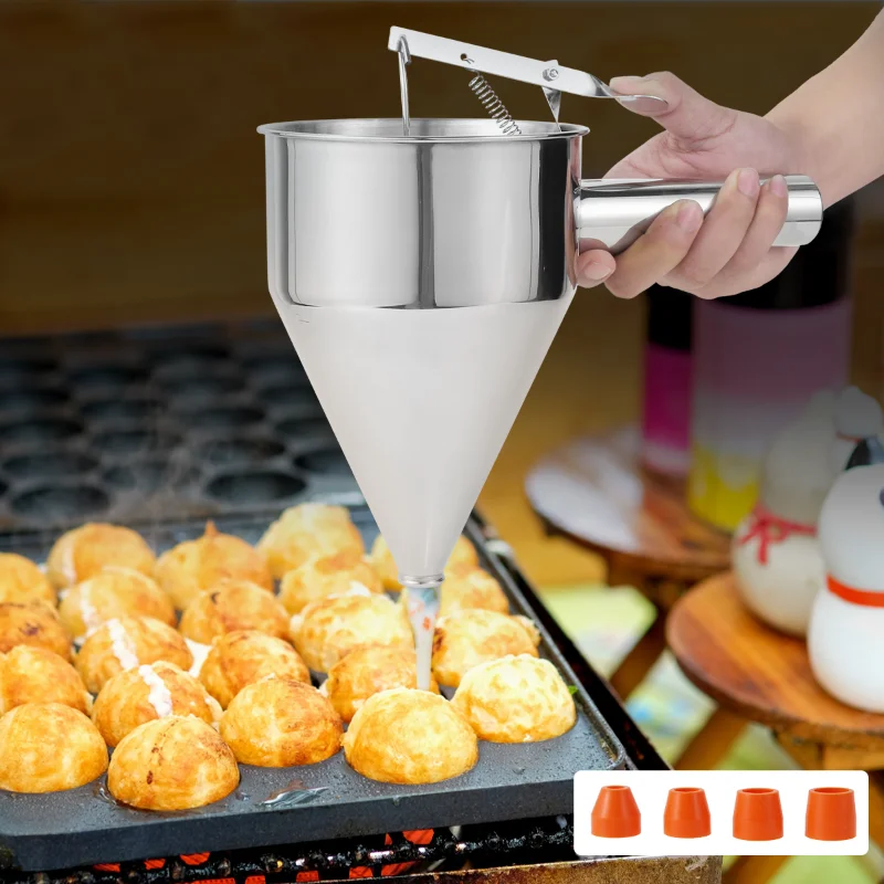 

1.2L Funnel Pancake Batter Dispenser Stainless Steel Multi-Caliber Cake Dessert Baking Kitchen Accessories Chocolate Dispenser