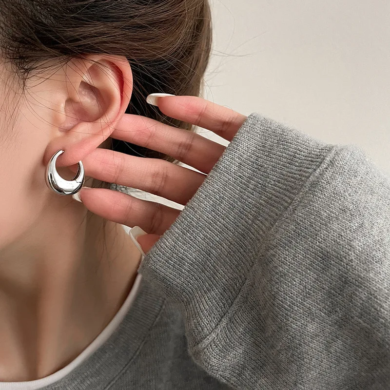 Stainless Steel Smooth Metal Chunky Hoop Earrings For Women Girls Fashion Round Circle Hoops Statement Earrings Punk Jewelry 3