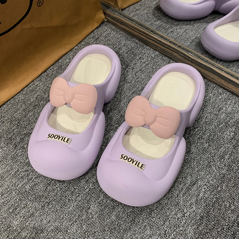 

Женские мюли с бантом, летние шлепанцы на плоской платформе, модные элегантные шлепанцы для ходьбы, красивые классические сандалии, женские шлепанцы, 2024