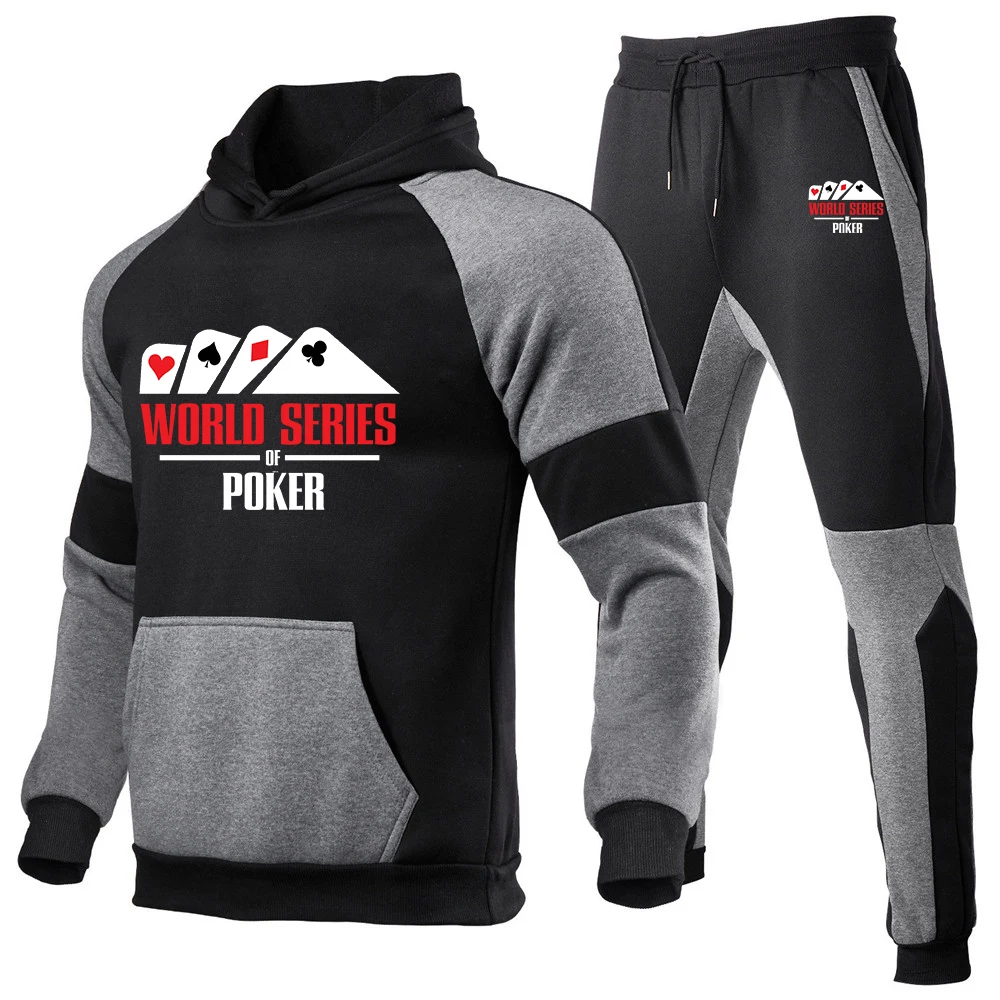 

2023 New Men's Printing Fashion World Series Of Poker Splicing Tracksuit Cotton Hoodies Long Sleeves Leisure Sport Pants Suit