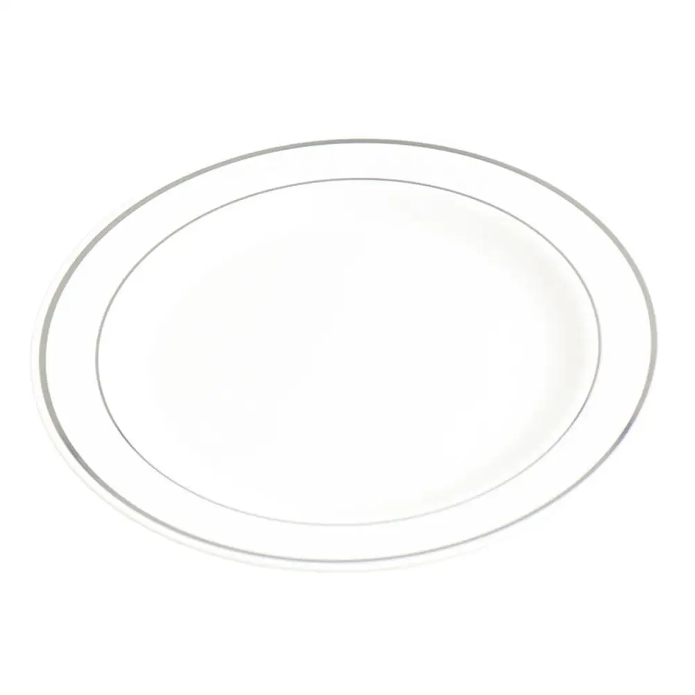 50Pcs Plastic Dinner Plates Silver and Gold Rim 25pcs 6 Inch Dinner Plates and 25pcs 9 Inch Salad for party