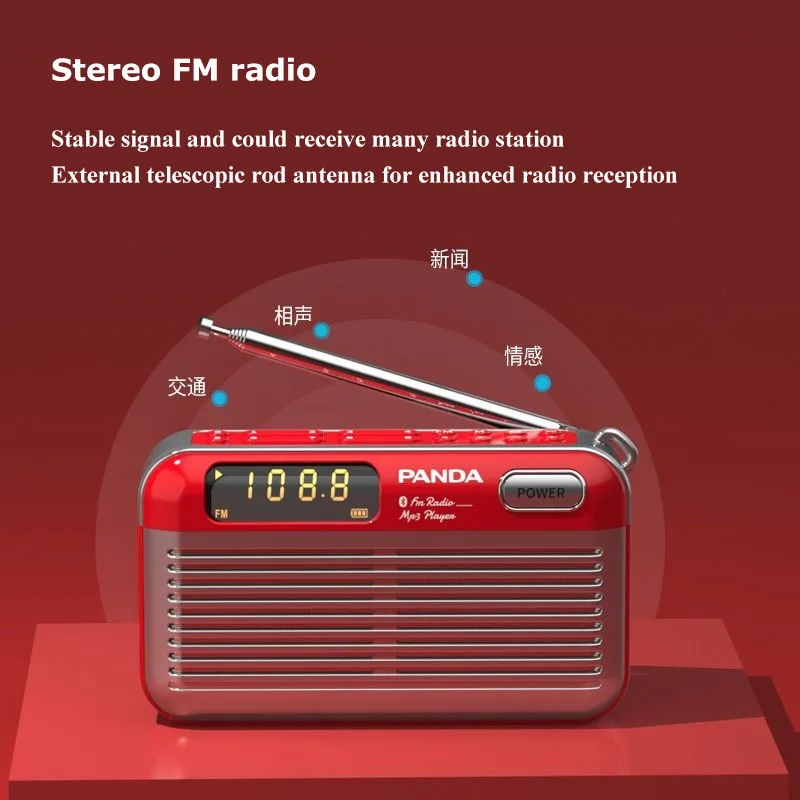 Mini FM Radio Portable Stereo Radio Bluetooth Speaker with LED Display Built-in Battery TF Card USB Music Player Support Headset
