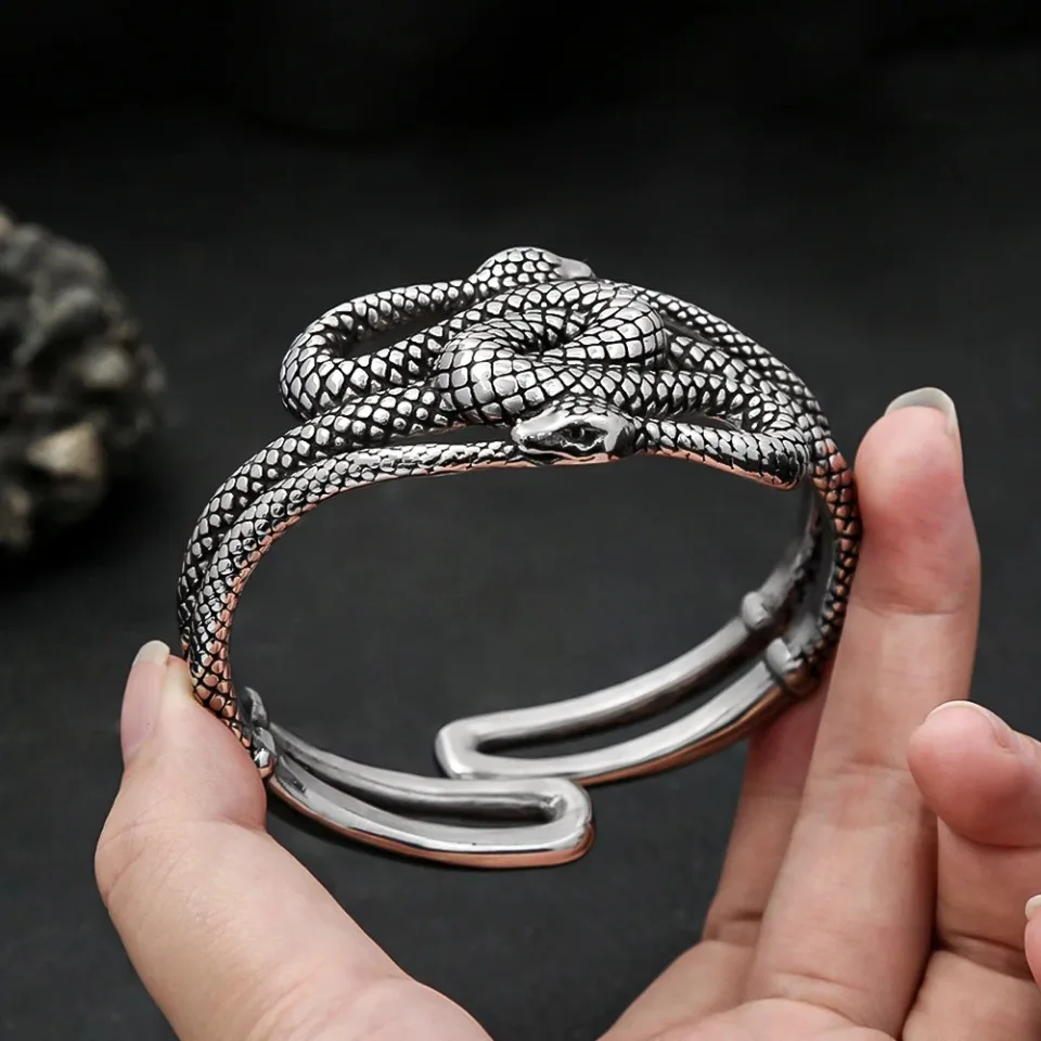 

New Arrival Domineering Cool Double Snake Bracelet Hip Hop Biker Vikings Animal Bracelets For Men Women Fashion Charm Jewelry