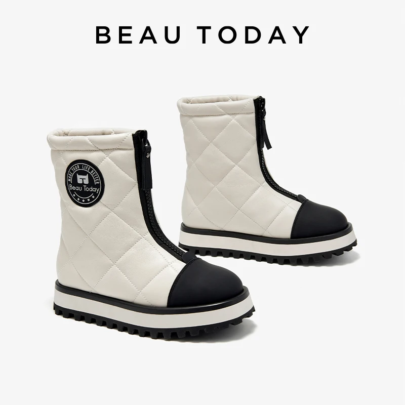 

BEAUTODAY/женские ботильоны из натуральной кожи с толстым мехом на молнии; Ветрозащитные зимние ботинки на плоской подошве; 2023 зимняя женская обувь; 08048 ручной работы