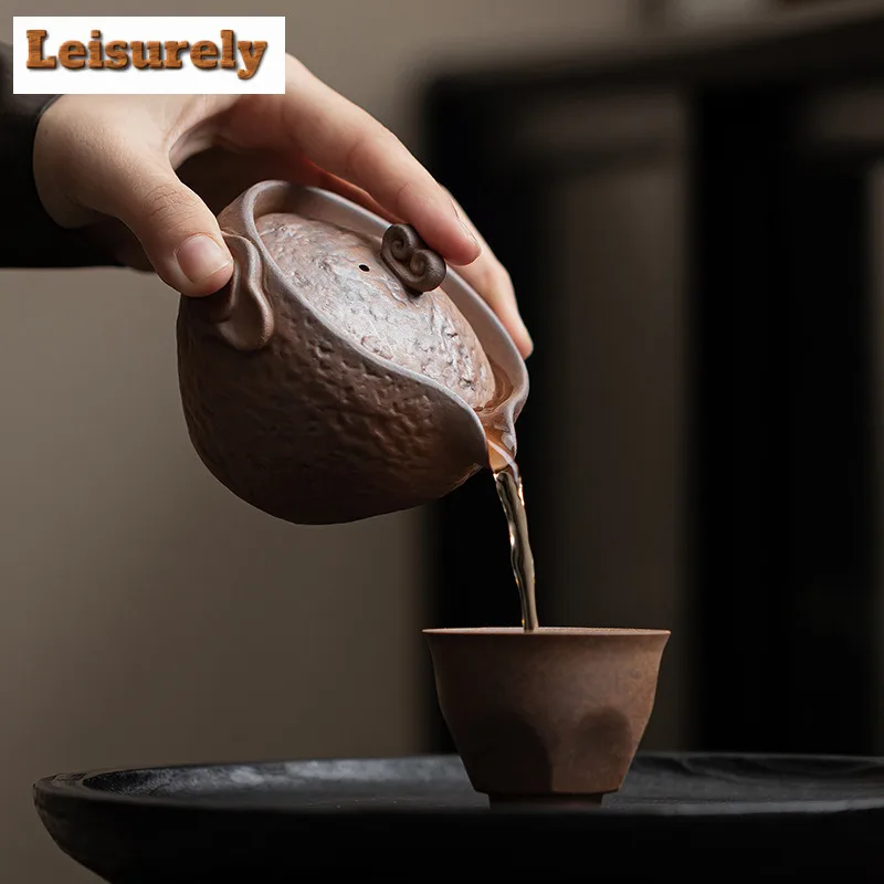 150ml Handmade Old Rock Mud Hand Held Teapot Luxury Tea Infuser Pot Tea Brewing Kettle with Ball Hole Cafes Supplies Ornaments