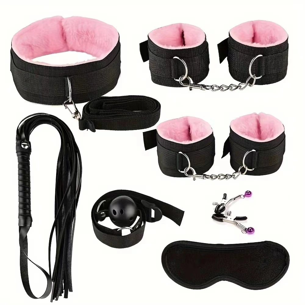 Sex Toy BDSM Kits Plush Bondage Set Handcuffs Sex Games Whip Gag Nipple Clamps Toys For Couples Exotic Accessories No Vibrator