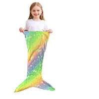 New Night Glow Mermaid Tail Blanket Soft Flannel Fleece Wearable Companion  Cute Kids Blankets  for All Seasons 5