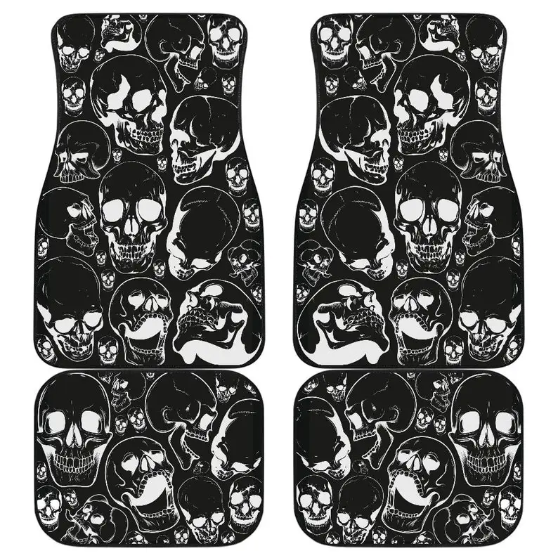 

Skulls Black White Car Floor Mats Set of 4 Front and Back Car Accessories Vehicle Decor