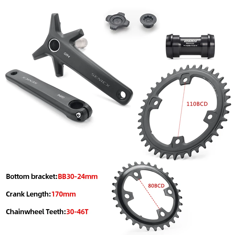 SENICX GR4 Road Crankset 42T 30-46T Chainset with BB 24mm Crank