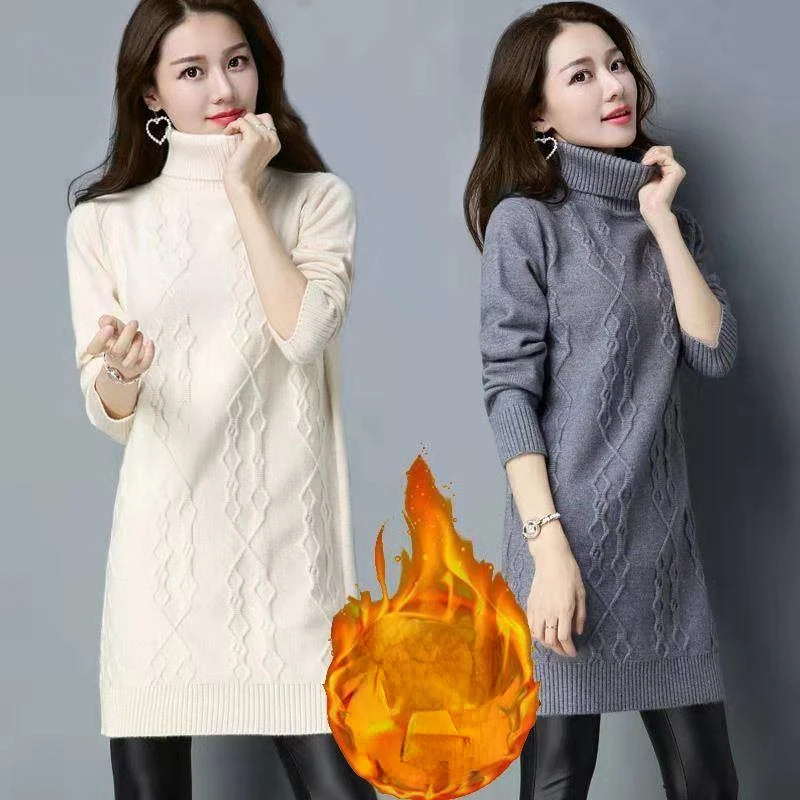 

Winter New Thickened Bottoming Knitted Sweater Women's Long Sleeve Solid Color Turtleneck Oversized Sweaters Pullover Q695
