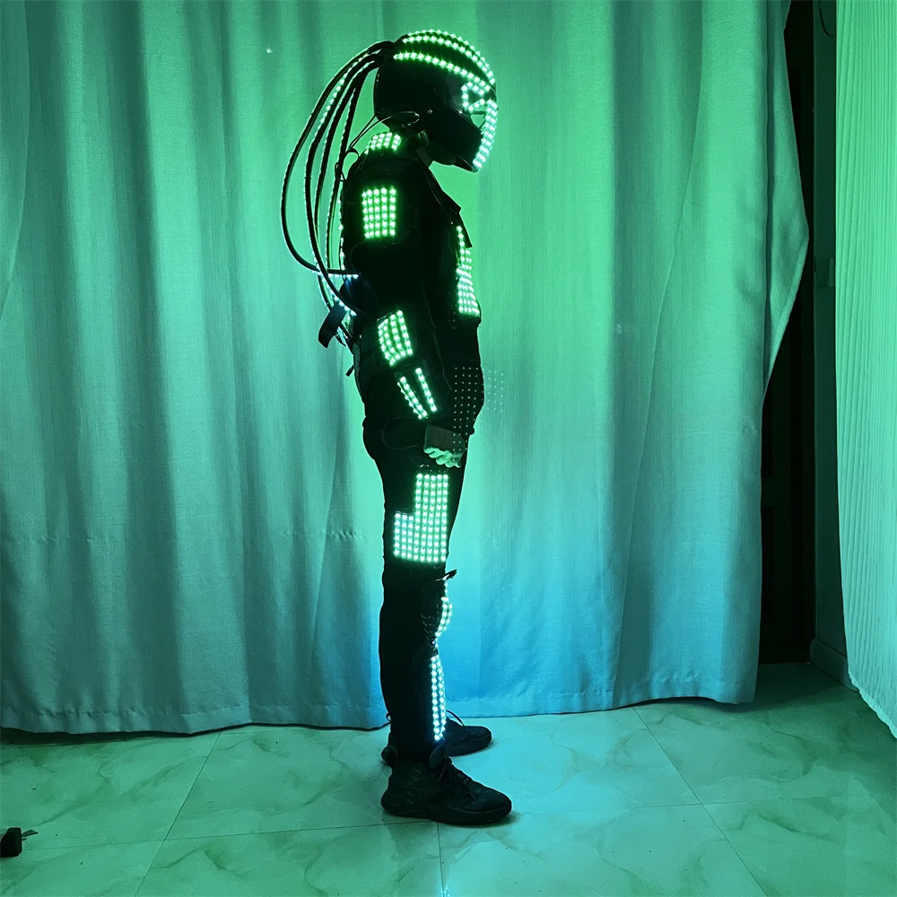쿨 RGB 풀 컬러 LED 로봇 슈트, 빛나는 헬멧 코스튬, 데이비드 조명, Kryoman led stilts, 레이저맨 무대 쇼 재킷