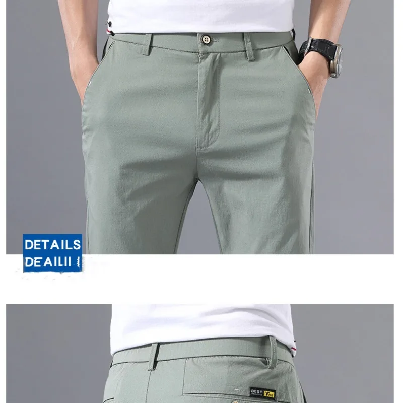 Spring and Autumn Men's Elastic Elastic Button Zipper Straight Solid Color Long Slim Fashion Elegant Casual Commuter Pants