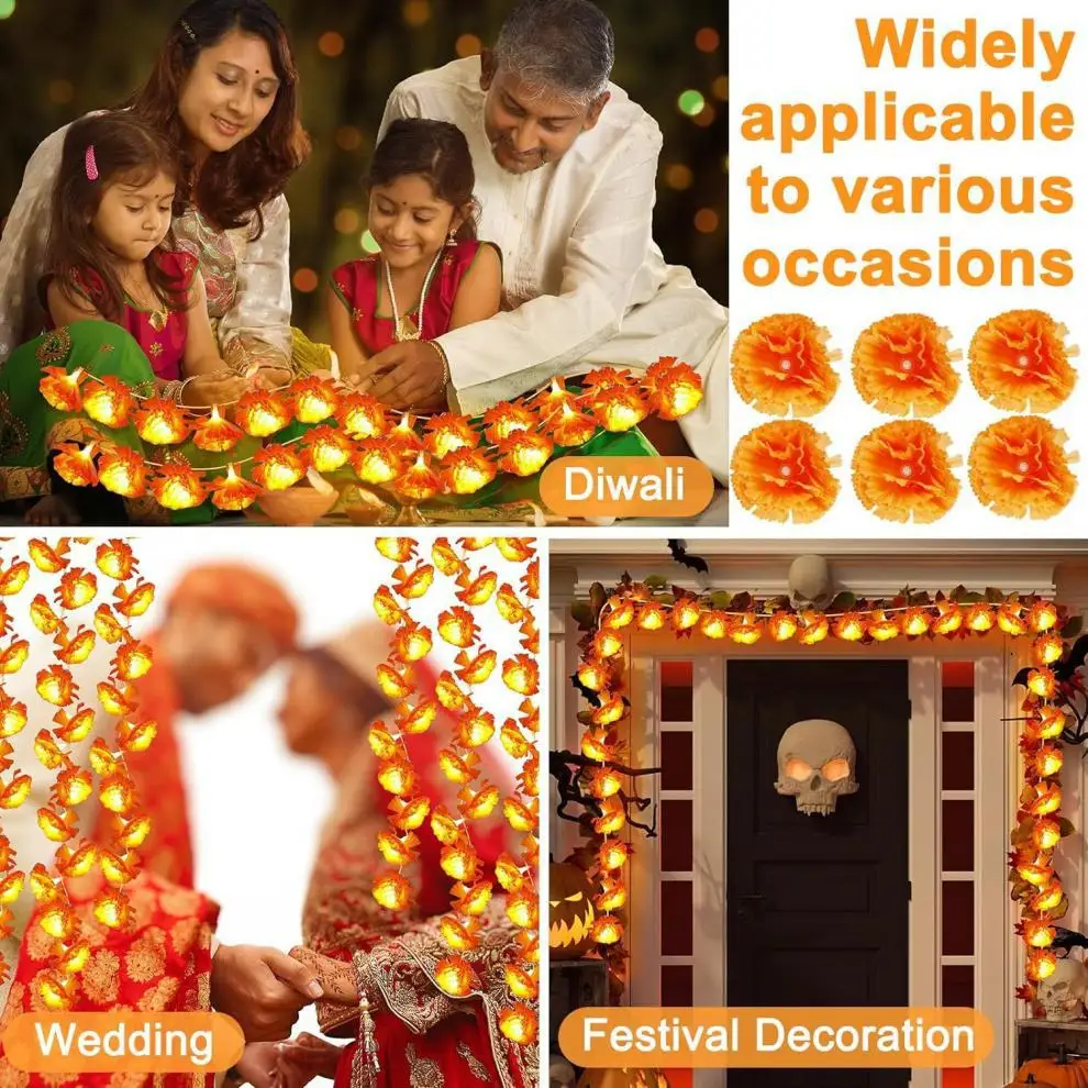 5FT LED Orange Ringelblumengirlande Lichter Festival Lichterkette für Tag der Toten Halloween Diwali Party Weihnachten Home Decor – Detail 7