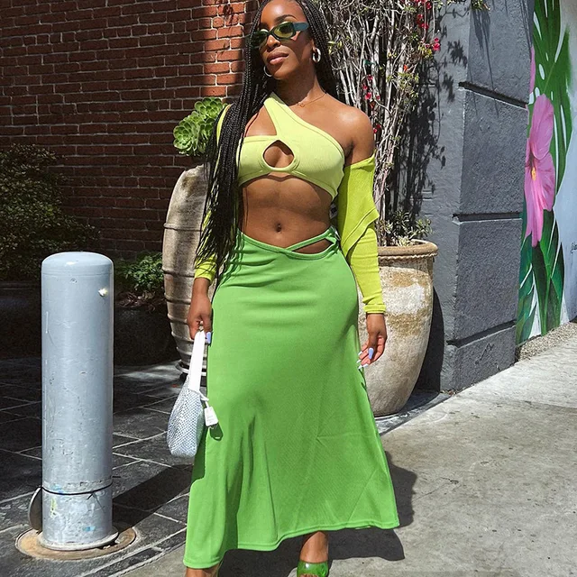 Women Boho One Shoulder Crop Tank Tops Long Skirts Two Piece Sets Vacation  Outfits 2022 Summer Y2k Clothes - Dress Sets - AliExpress