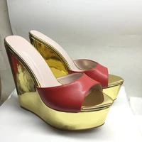 Women’s Metallic Mirror Gold Wedge Mule Sandals – Peep Toe Platform High Heels, Slip-On Summer Footwear - Image 2