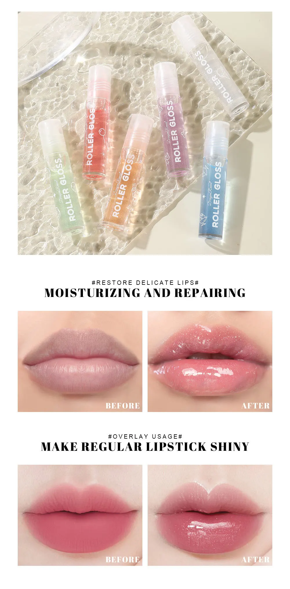 Description Picture 4 of itemMoisturizing Transparent Pearlescent Lip Oil Mirror Water Lip Gloss Blue Fine Shimmer Liquid Lipstick Makeup Non-sticky Lip Care