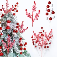 1/2Pcs Red White Woolen Bells Candy Cane Branches for Xmas Tree Topper Decor DIY Home Crafts Vase Wreath Christmas Decorations