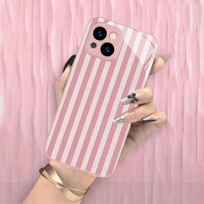 Pink Stripes Tempered Glass Phone Case