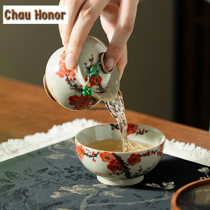 120ml Hand-painted Plum Blossom Teacup Ancient Tea Bowl Tea Cup Set Tea-tasting Fragrance Cup Jianzhan Master Cups Teaset Craft