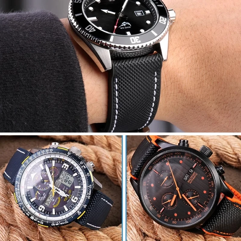 Enhanced Hybrid Fluoro Rubber Canvas Nylon Watch Strap