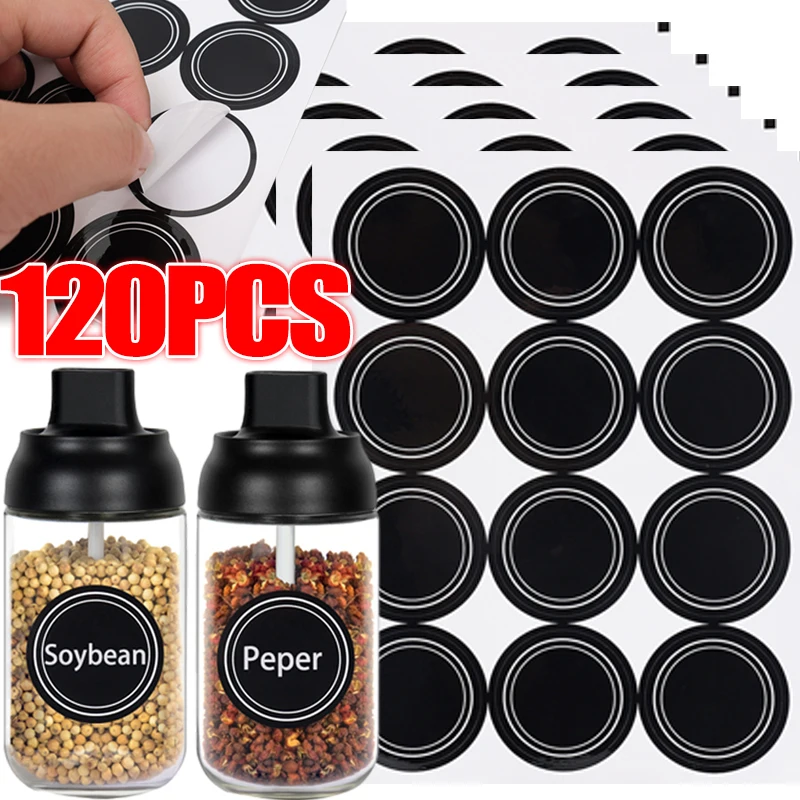 120/60pcs Round Shape Label Stickers Seasoning Bottle Pantry Food Storage Stickers Waterproof Reusable Blackboard