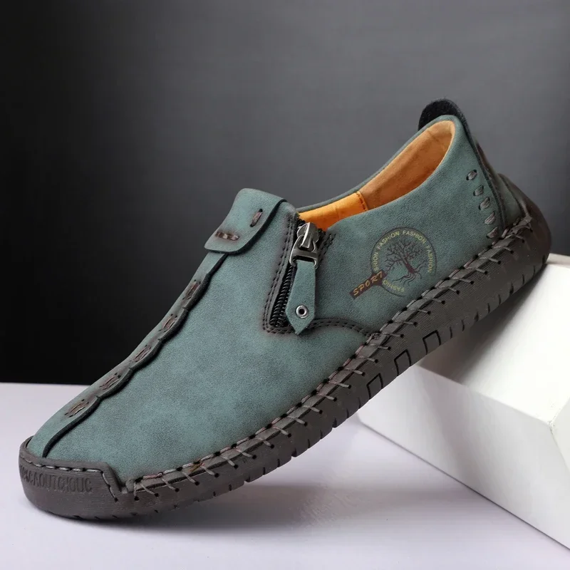 Men's Shoes Leather Loafers Flat Spring Autumn Moccasins Brogue Shoes Zip Flats Sneakers casual shoes leather shoes