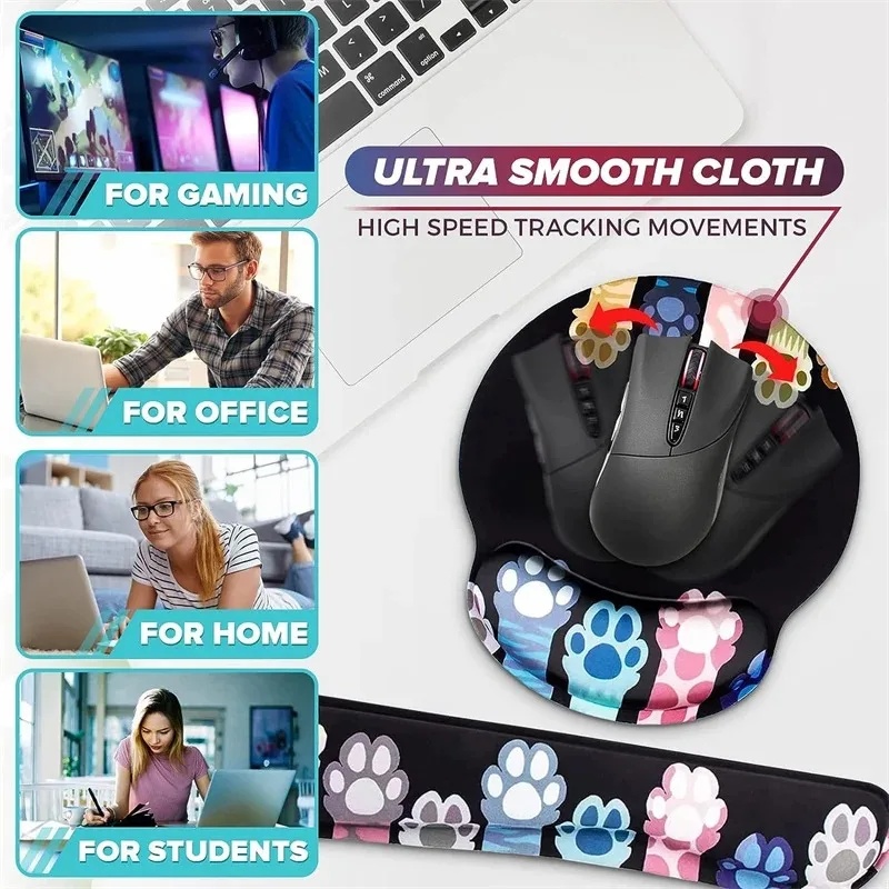 Mouse Anti-slip Pad Wrist Support Protection Cat Pattern Memory Foam Recoverable Computer Peripherals Office Supplies Mouse Pad Wrist Pad