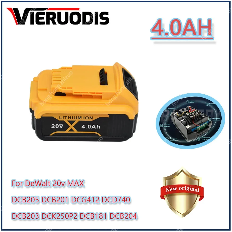 

For DeWalt 100% Original 20V 4000mAh Rechargeable Power Tools Battery with LED Li-ion Replacement DCB205 DCB204-2 20V DCB206