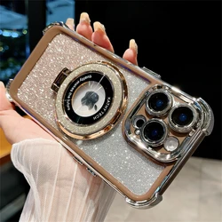 Luxury Glitter Ring Stand Magnetic Plating Clear Phone Case - Shiny Bling Silicone Cover - iPhone 12 Pro (Gold)