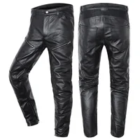 Motorcycle Genuine Leather Pant Men's Cowhide Trousers For Man High Quality Moto Biker Slim Pants Can Install Knee Protectors 1