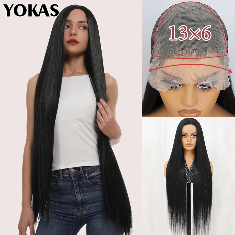 40 Inch Synthetic Lace Frontal Wigs For Women 13x6 Lace Front Wigs With High Temperature Fiber HD Lace Pink Blonde Straight Hair 1