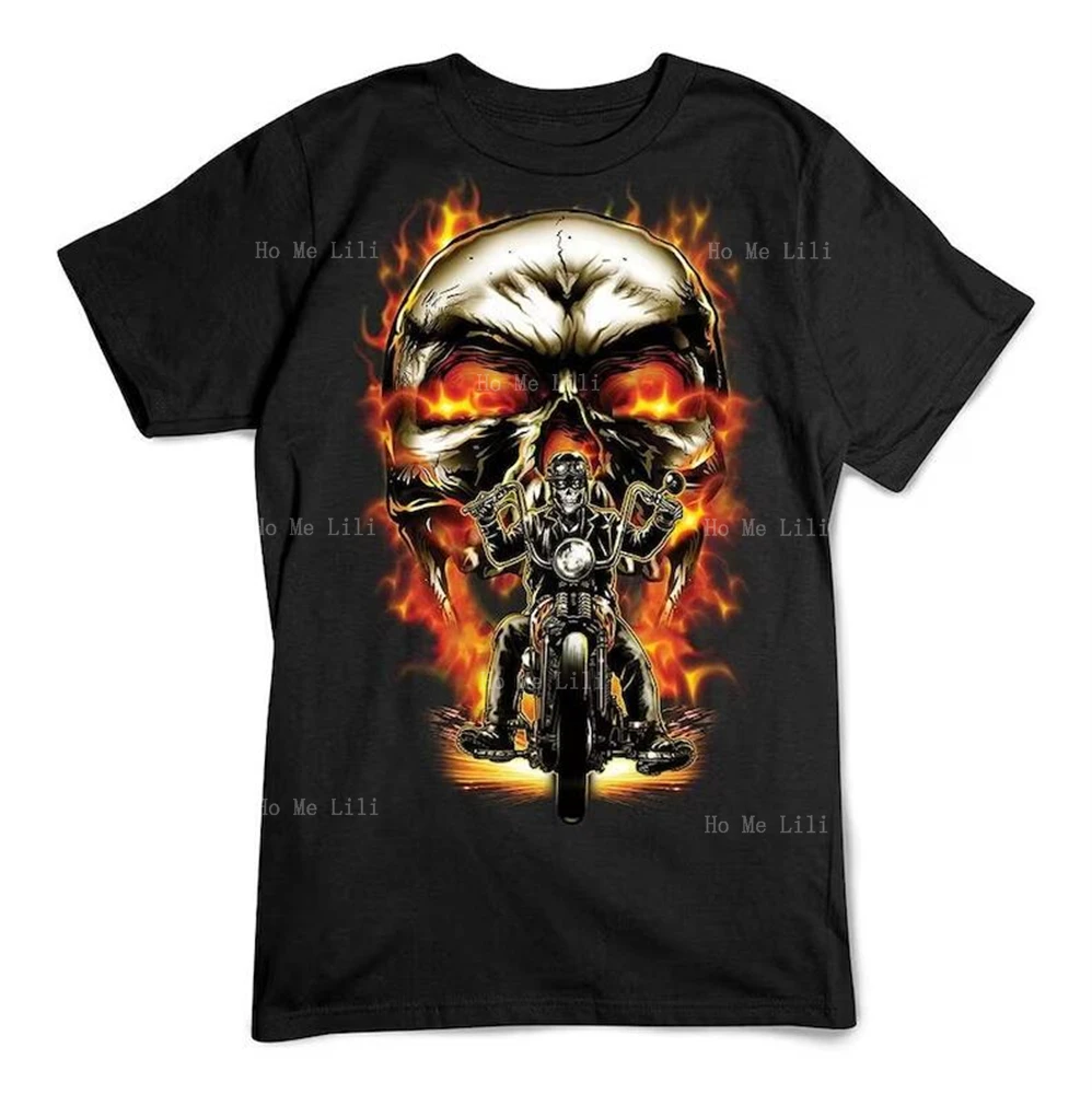 Biker Fire Skull Moto Rider Choppers Ghost Flames Helmet T-Shirt Unisex