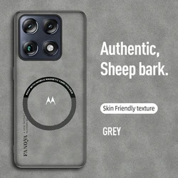 Premium Sheepskin Leather Case with Car Magnetic Mount and Anti - Drop Protection for Motorola Edge 70 Ultra (GRAY)