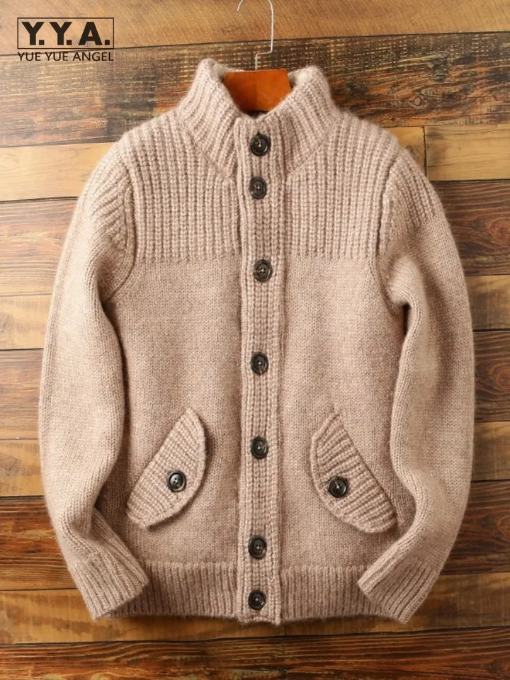 BAWUTZ Maglione Uomo Con Colletto Alla Coreana E Cerniera – Felpa Invernale A Maglia, Vestibilità Slim (M, Bianco) - 2