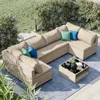 7-Piece Patio Furniture Set, All-Weather Outdoor Conversation Set Sectional Sofa with Water Resistant Khaki Thick Cushions and S 1