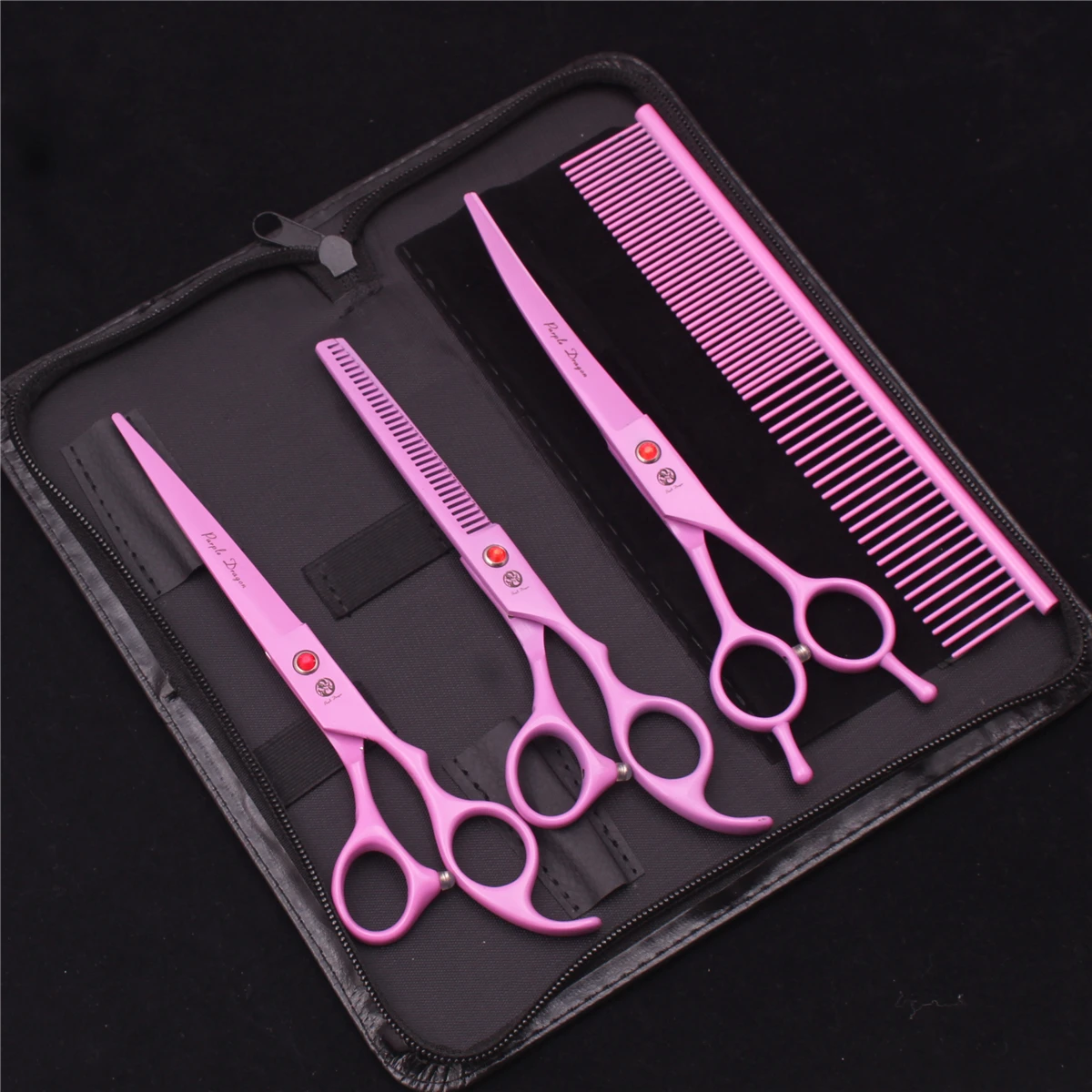 Pet Grooming Scissors Hairdressing Shears Curved Cutting Hemostatic Forceps 7''