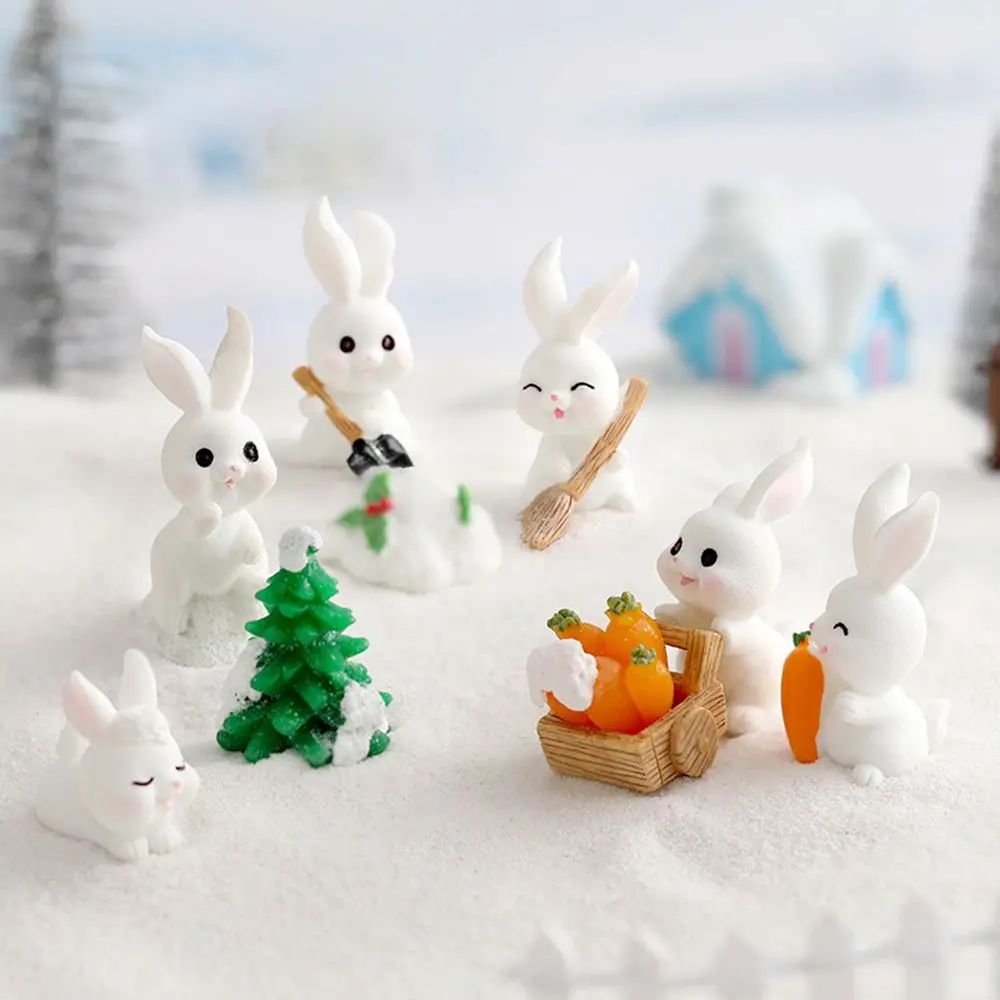 

Figurines Miniature Cute Christmas Rabbit Micro Landscape Snowman Bunny Ornament For Home Decoration Kids Gifts Desk Accessories