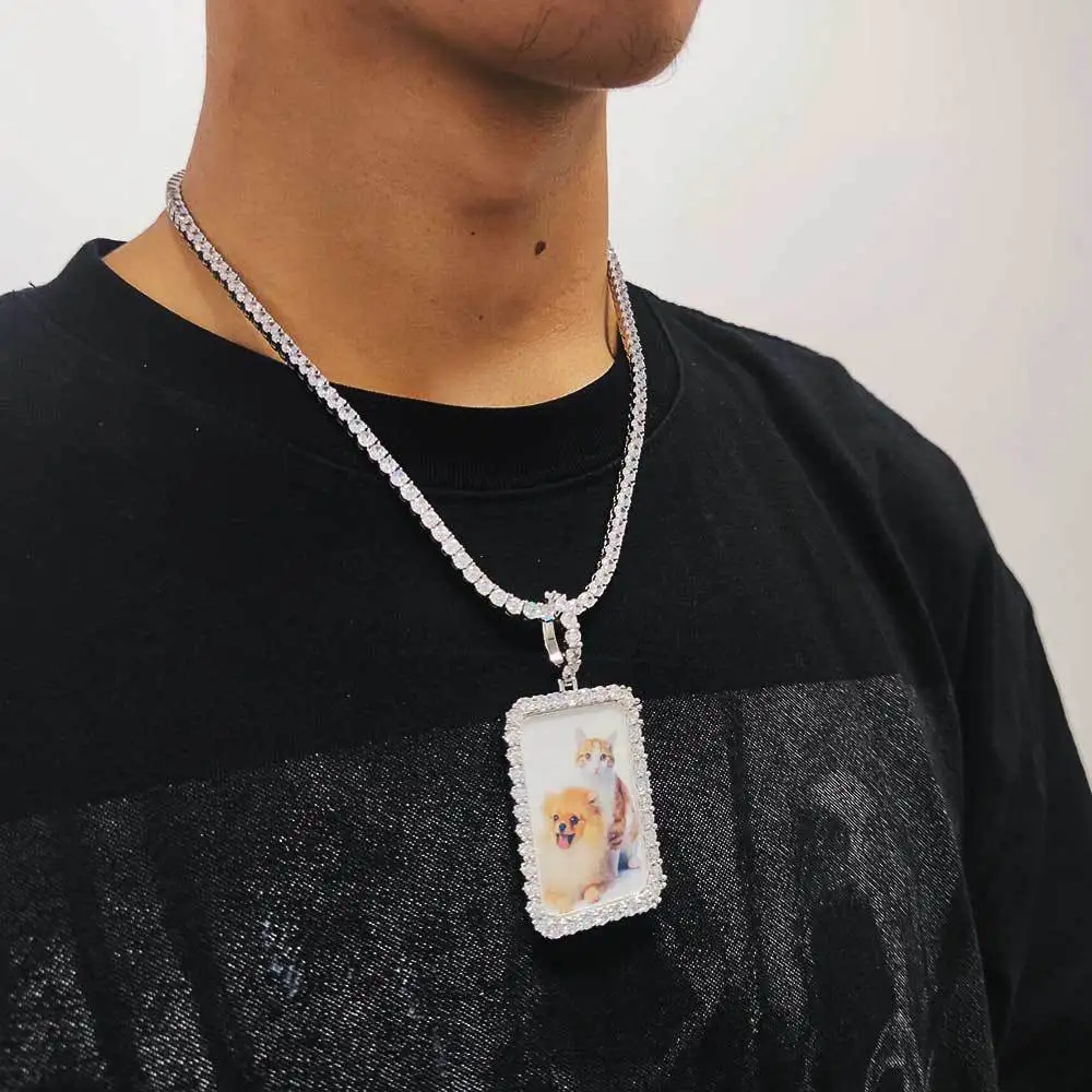Custom Hip Hop Jewelry Personalized Rectangle Picture Pendant Necklace Iced Square Memory Photo Necklace For Women Jewelry