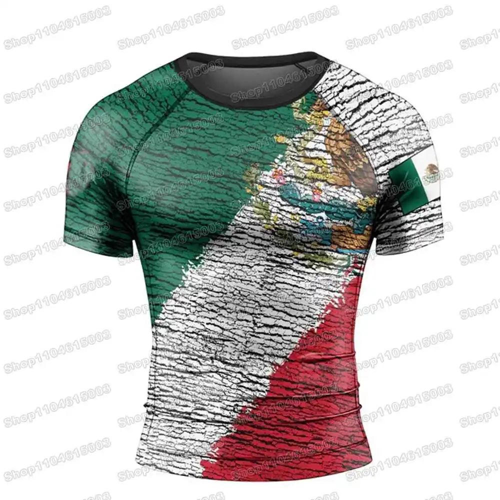 Mexico Flag Wrestling Rash Guards Surfing Jersey Beach Shirts Swimwear Diving Gym Shorts MMA BJJ Men Jiu Jitsu Fitness Sets