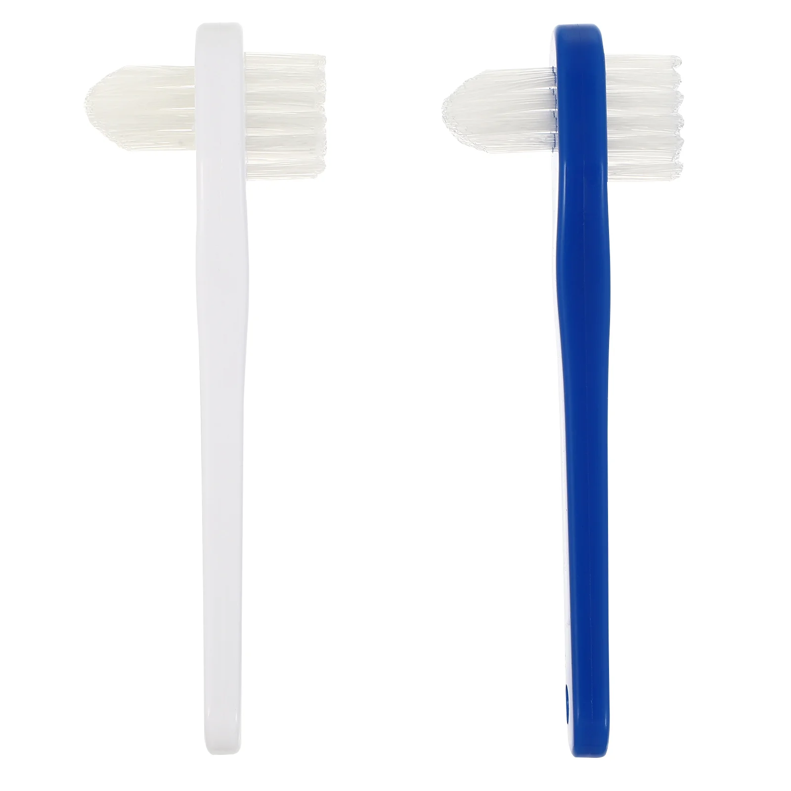 

2pcs Dual Heads False Teeth T-shape Denture Dedicated Toothbrushes Cleaning Tools (White + Blue)