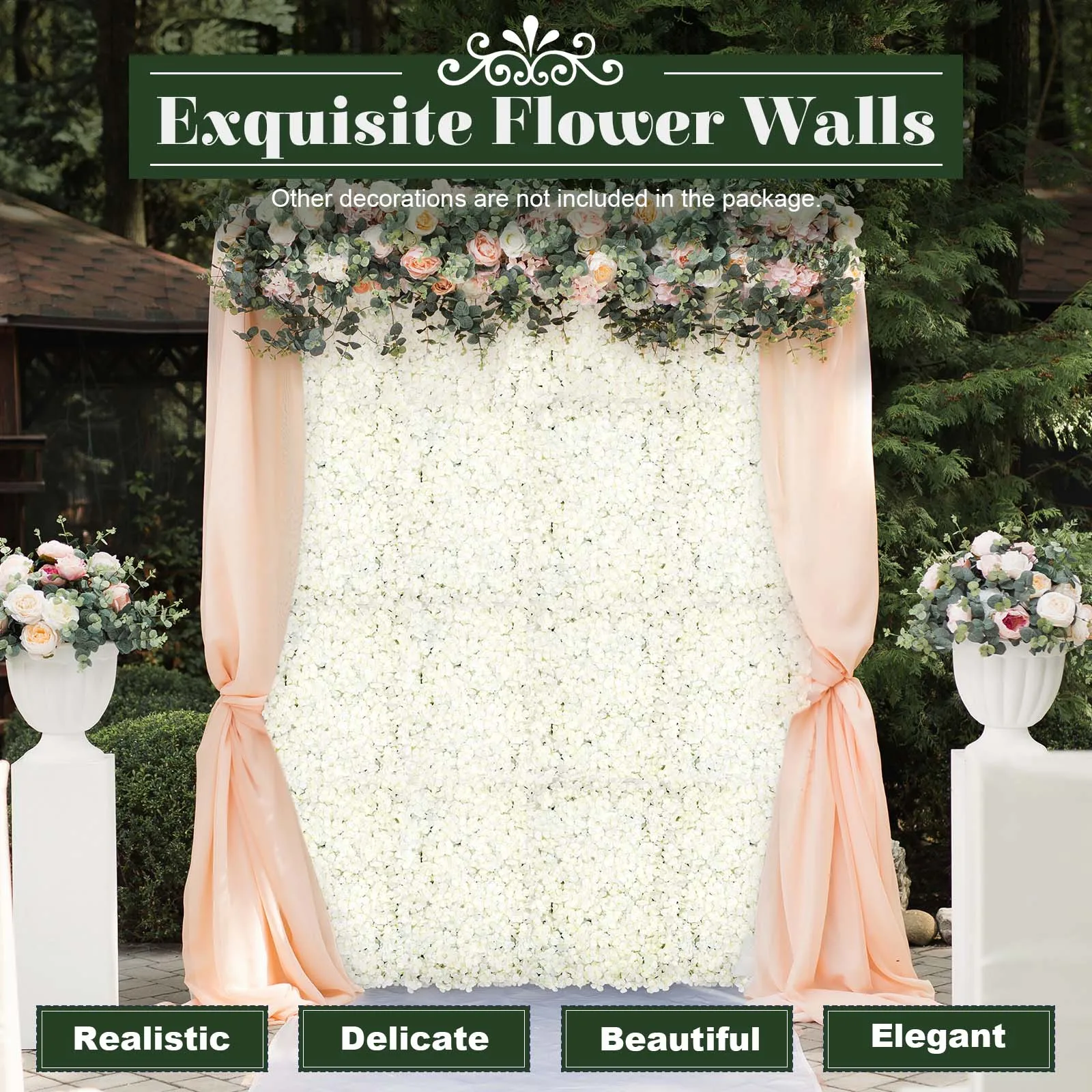 20 Stück 24'' x 16'' künstliche Blumen-Wandpaneele, weiße Blumen-Wandpaneele, künstliche Blumen-Wandmatte, Seidenblumenpaneele für die Dekoration – Detail 1